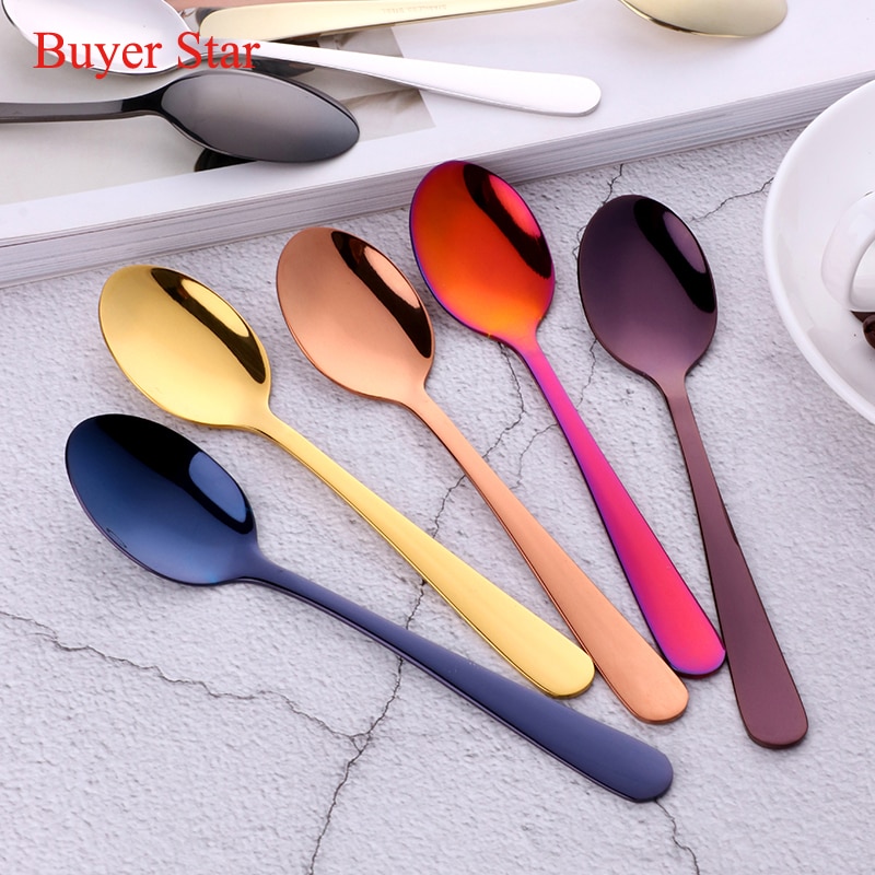 Multi Kleur 4 Stks/set Koreaanse Kleine Koffie Lepels Set Rvs Spiegel Poolse Gold Theelepels Voor Thee Party Kleine Lepel