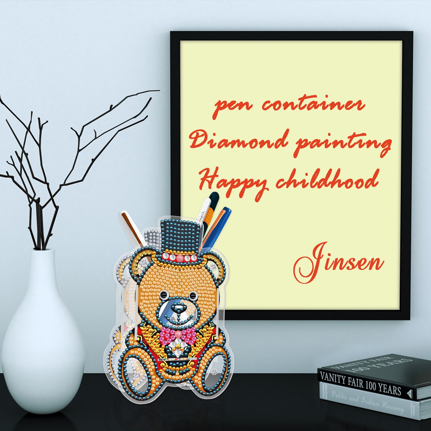 Portalápices con bordado de diamantes para manualidades, adornos de mosaico con forma especial de doble cara, pintura de diamantes, decoración de escritorio de oficina, artesanales