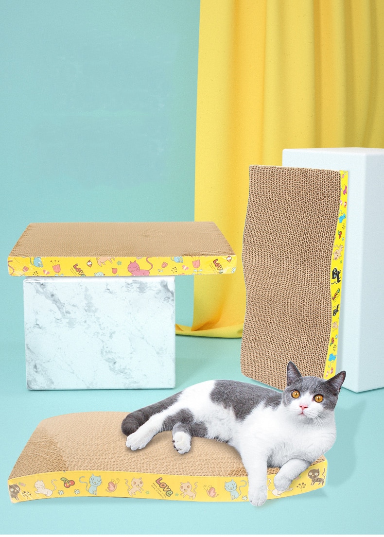 Big-size Cat Scratch Board 4 Shape Cat Toy Double-sided Durable Pet Scratcher Pad Bed Mat with Catnip Toy Claw Care