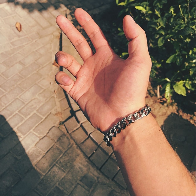 Pulsera negra para hombre, accesorios de acero inoxidable, brazalete para hombre, cadena de eslabones cubanos a mano, pulseras sencillas retro, hip hop punk