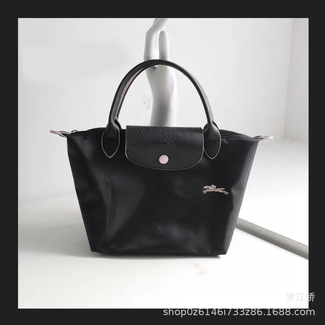 Short Handle Small Number Embroidered Horse women's Bag Dumpling Bag Mini Handbag Nylon Canvas Bags: black