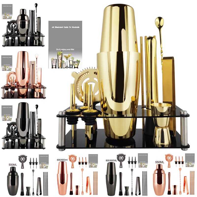 Black Rose Rvs Cocktail Shaker Boston Shakers Mixer Wijn 550Ml 800/600Ml Barman Kit Bar Gereedschap
