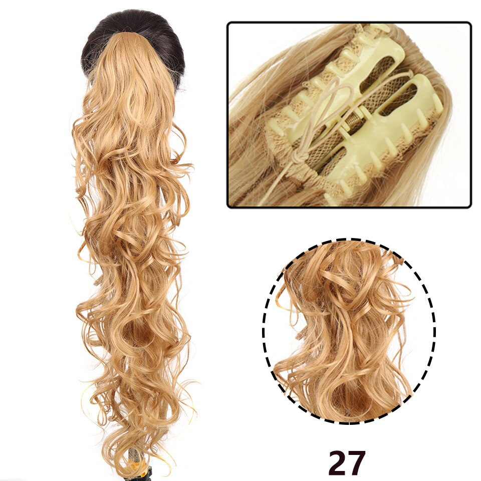 SEEANO Synthetic Claw Clip Ponytail Hair Extension Big Wave Ponytail Hair Extension Ladies Ponytail Wig Yellow Black Brown: 4/27HL