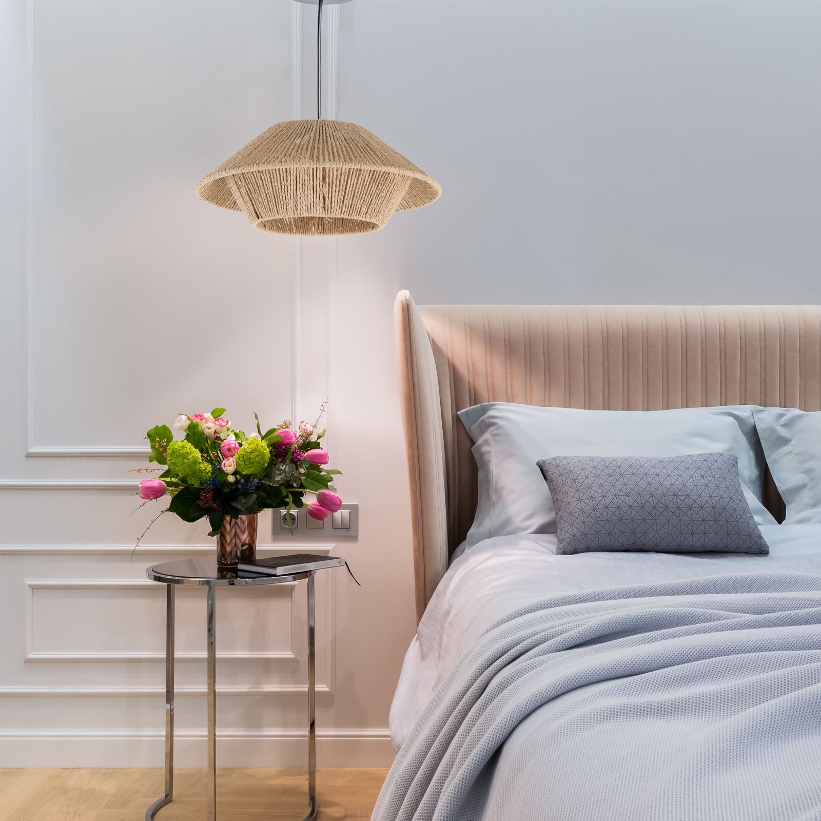 årgang lampeskjerm med 1pc strå, flettet tønneskjerm, innendørs papirdeksel, taklampe i råtnende, små lampeskjermer til hjemmedekorasjon