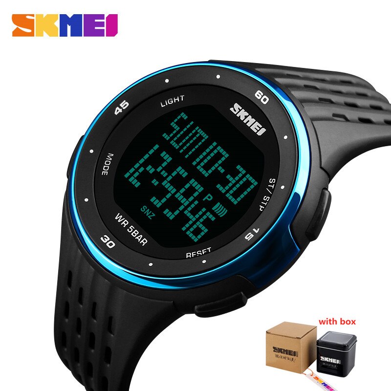 Skmei menn sport digitale klokker stor urskive ledet vise armbåndsur kronograf kalender bakgrunnsbelysning alarm relogio masculino 1219: Blå med eske