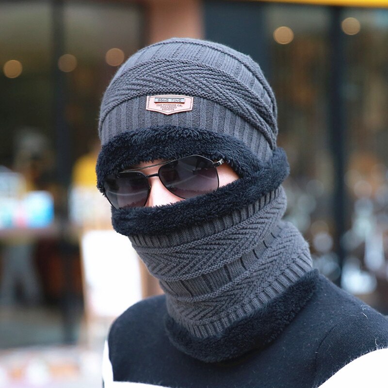 Conjunto de gorros de lana de Coral para hombre, bufanda cálida y transpirable, gorro de punto de lana con letras, gorro de doble capa, para invierno, Uds.