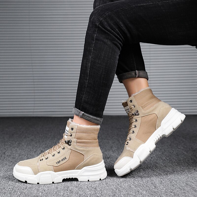 VESONAL Autumn Winter Ankle Snow Men Boots Shoes Motorcycle With Fur Plush Warm Vintage Classic Male Casual booties