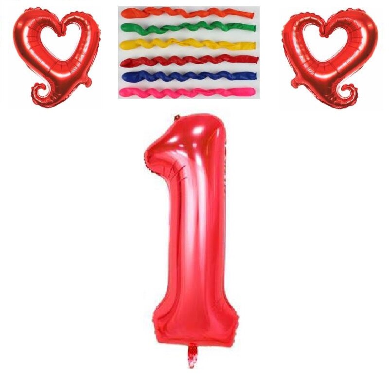 9 stk baby shower 1st fødselsdagsfest dekorationsforsyninger folie antal balloner 18 tommer hjerte latex helium oppustelig globos ballon: Rød