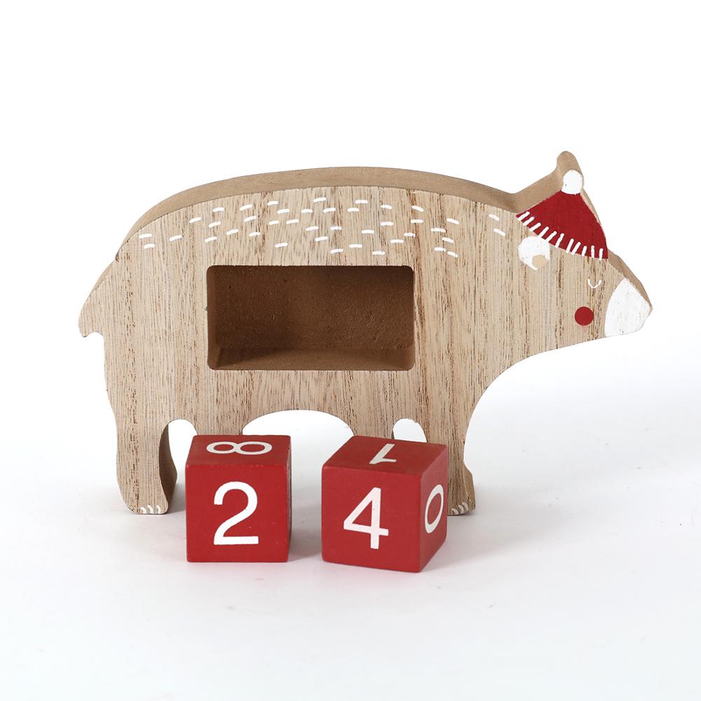 Wooden Christmas Calendar Block for Tabletop Christmas Decoration with Santa Clause, Reindeer