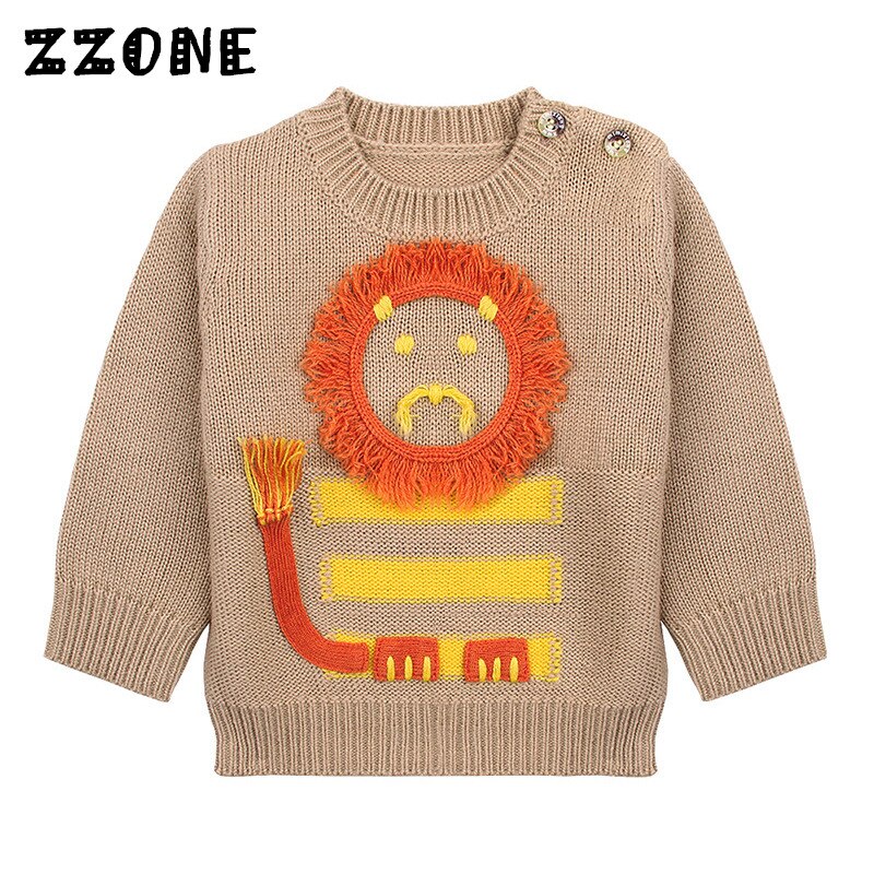 6M-24M Girls/Boys Funny Cartoon Lion Pattern Winter Clothes Baby O-Neck Pullovers Newborn Kids Hedging Embroidery Sweaters,DC328