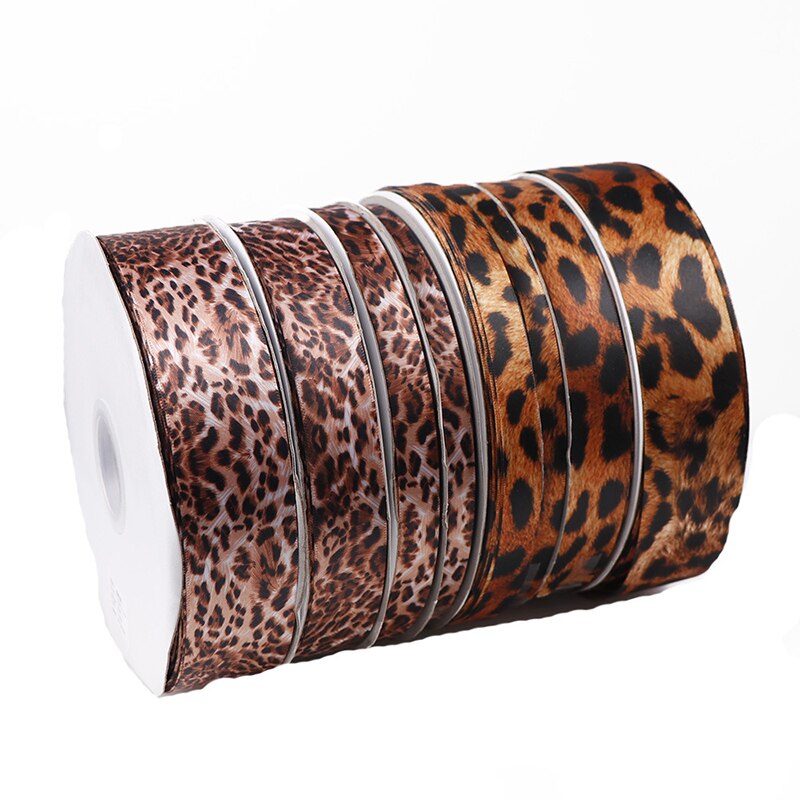 10Yards 10/15/25/40mm Leopard Print Printed Polyester Ribbons Transfer Printed Grosgrain Clothing DIY Handmade Materials