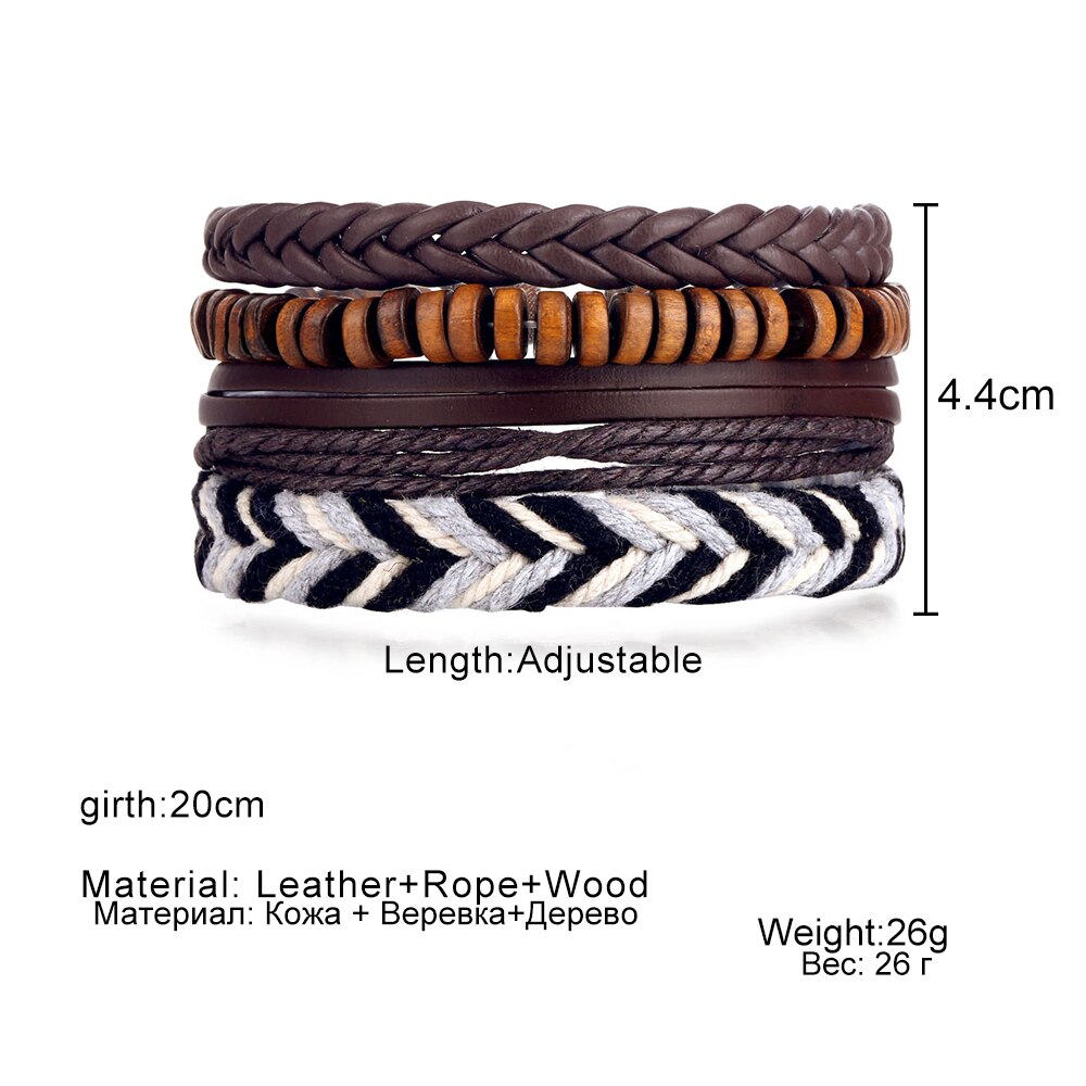 Wood Bead Male Multilayer Leather Bracelet Men Braided Rope Wrap Bracelets Bangles Pulseira Masculina Jewelry Pulsera