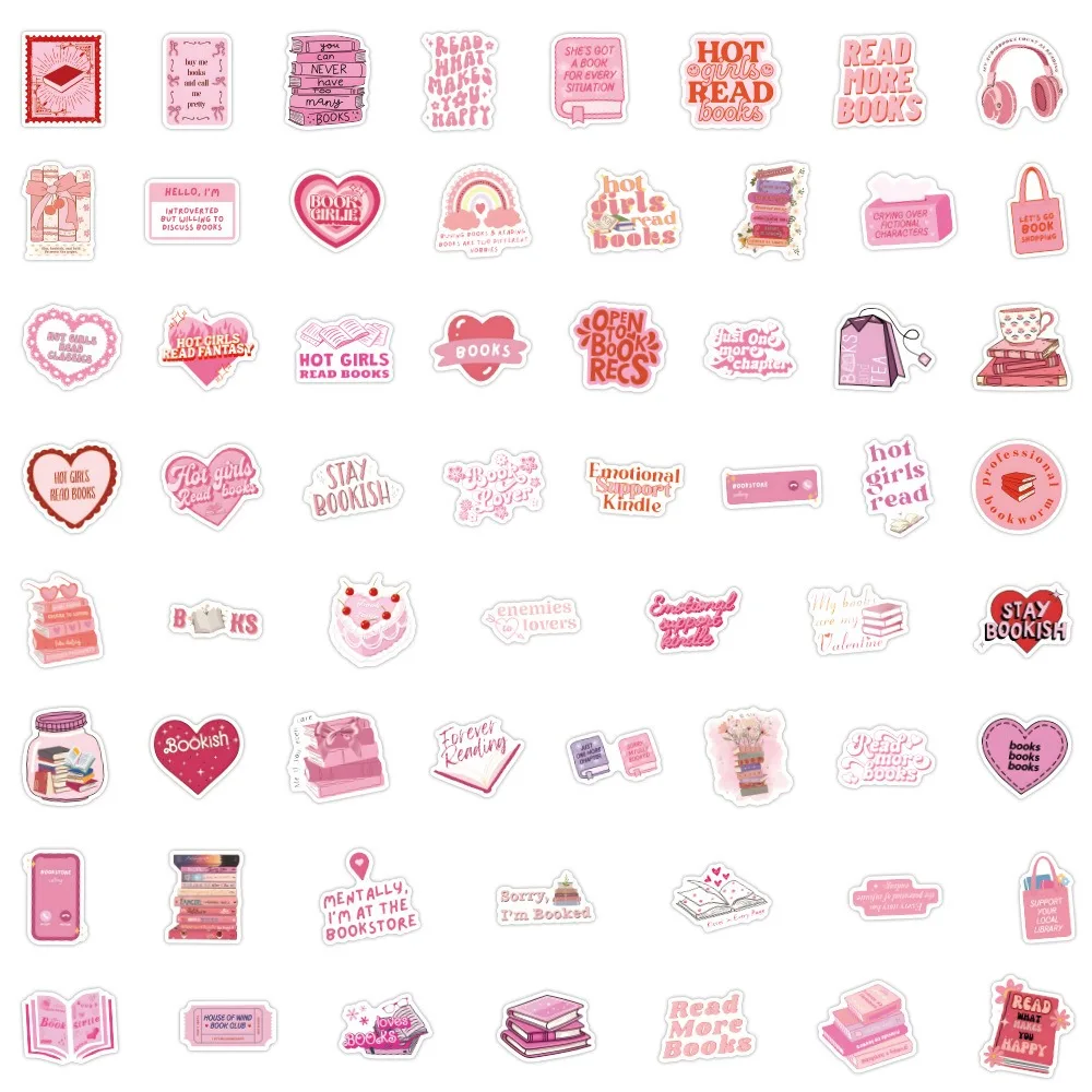 10/30/60pcs Roze Bookish Stickers Leesboek Decals voor DIY Notebook Scrapbooking Laptop Telefoon Waterfles koffer: WHITE