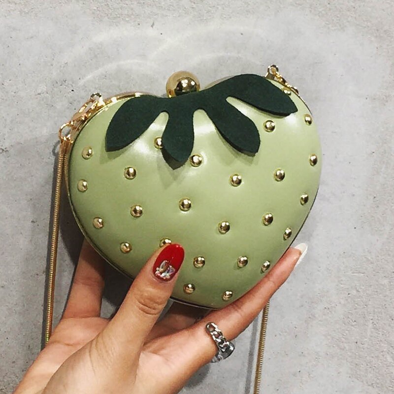 Carino Frutta Fragola a Forma di Cuore Dell'unità di elaborazione del Ribattino Mini Signore di Modo Della Catena Della Borsa Della Frizione del Sacchetto di Tote del Sacchetto di Spalla Femminile Borsa Lembo q5: green