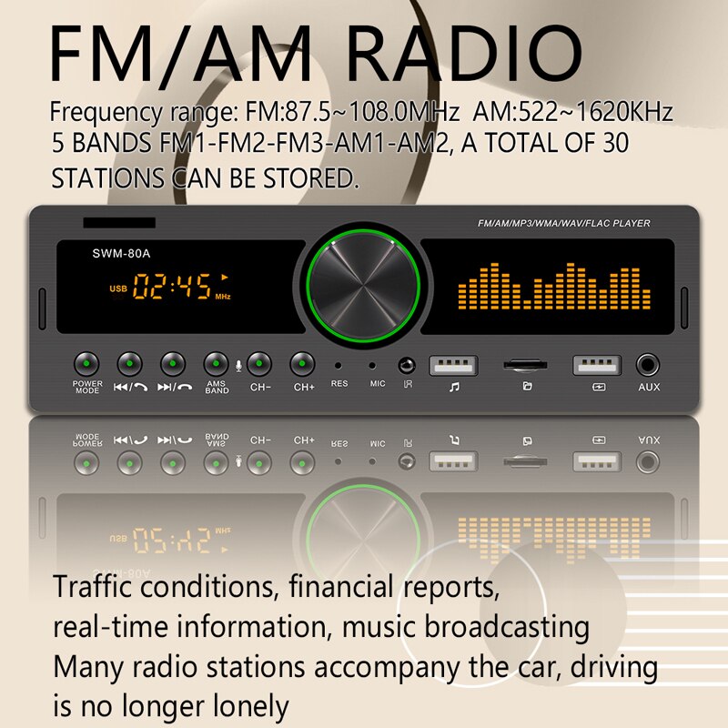 Swm -80a 1 din autoradio mit 12v audioquellen, aufnahmefunktion, parkort, multimedia-musikwiedergabe,  mp3- player-anschlüssen, aux/usb/fm-stereoempfang