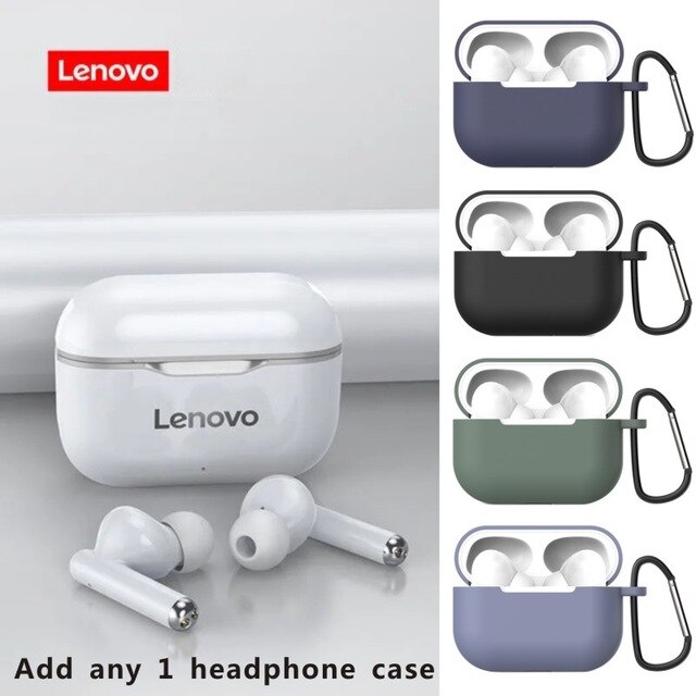 Lenovo LP1 Wireless Earphone Bluetooth 5.0 Dual Stereo Noise Reduction HIFI Bass Touch Control Long Standby 300mAH Headset: LP1 Gray Add Case