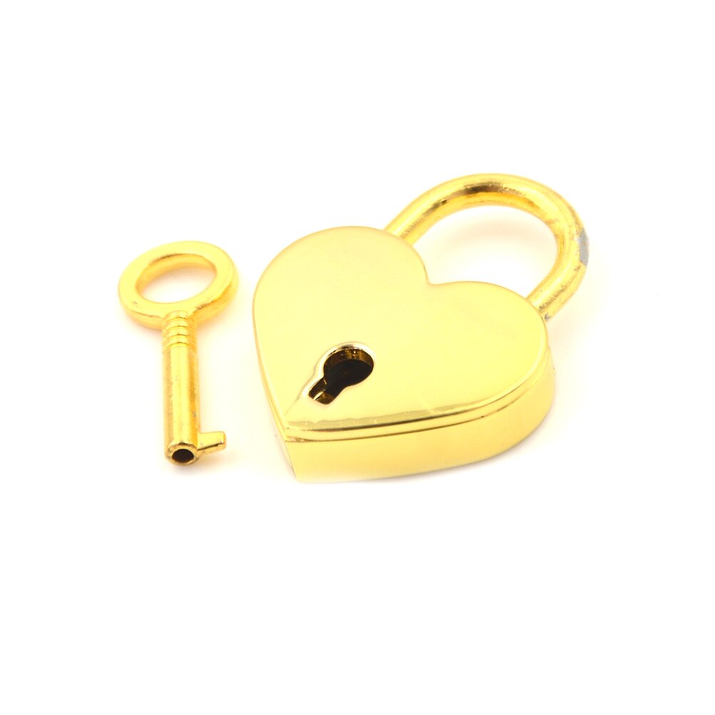 Mini hængelås kærlighed hjerte form hængelås lille bagage taske lås med nøgler zink legering kuffert skab hardware sæt: Guld