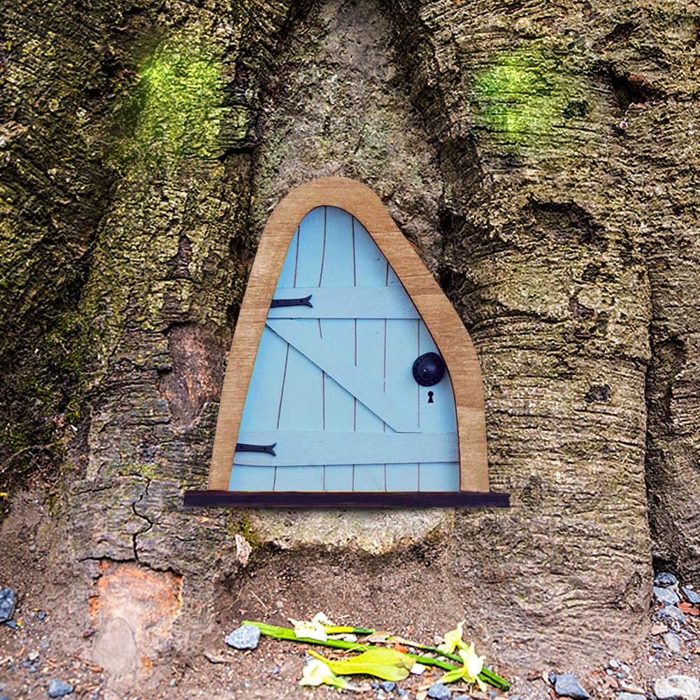 Mini Miniature Fairy Gate Yard Sculpture Courtyard Wooden Fairy Dwarf Window Door for Tree Gnome Art Garden Statues Decoration: G