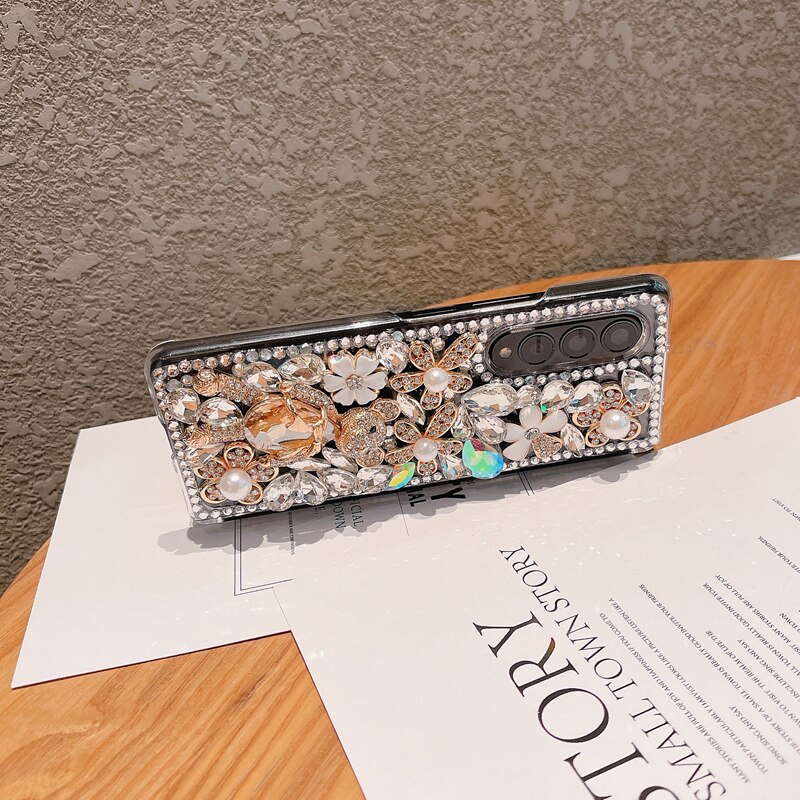 Mode Beer Strass Telefoon Geval Voor Samsung Galaxy Z Vouw 3 2 Diamant Bloem Cover