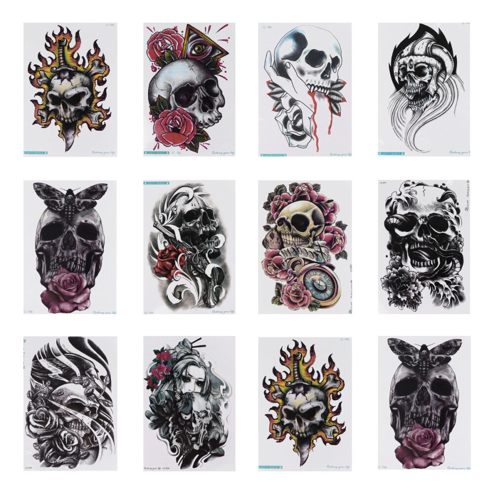 10Pcs Body Arm Art Temporary Stickers Skeleton Decals for Fancy Makeup
