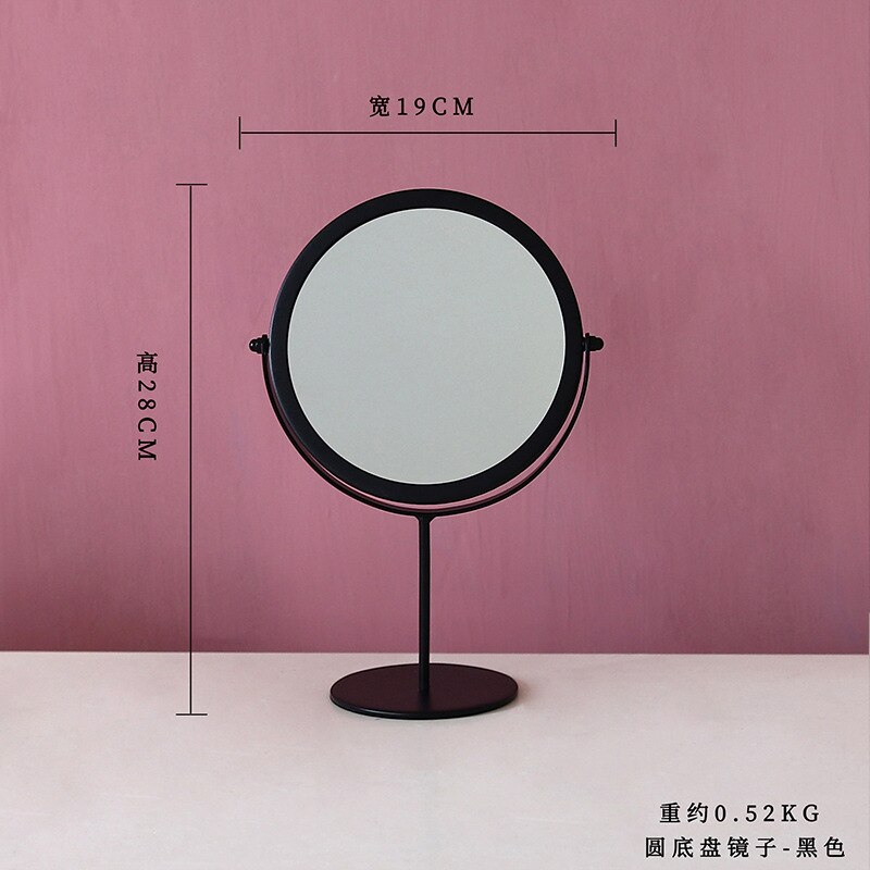 HD Black Edge Bracket Makeup Mirror 360 Degree Rotating Portable Simple Desktop Cosmetic Mirror Metal Vanity Mirror Make Up Tool: A-black