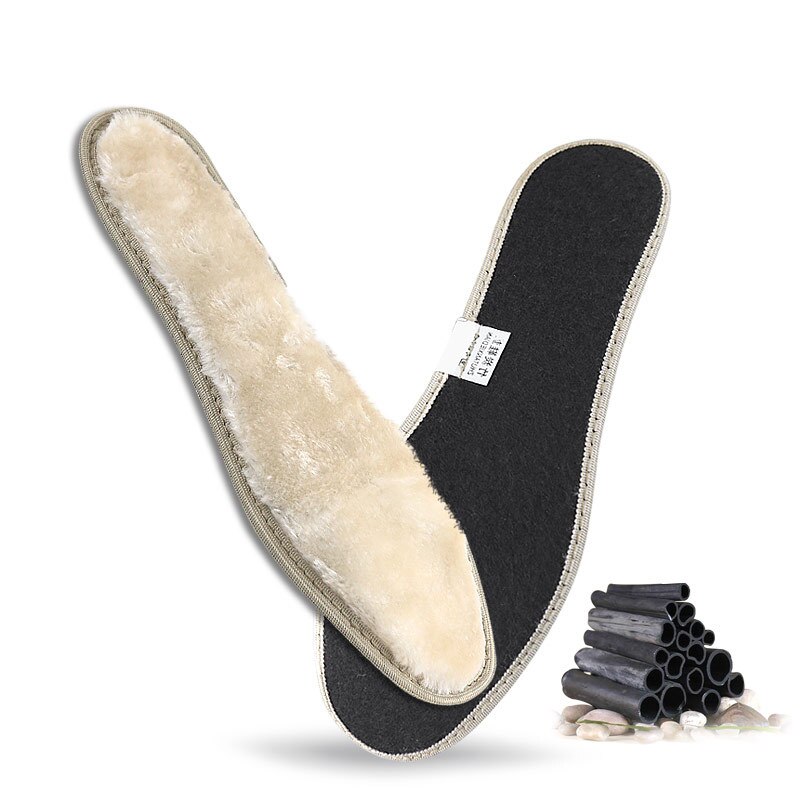 Semelle intérieure Anti-odeur en fourrure et charbon de bambou, semelles de rechange en laine polaire épaisse et chaude pour chaussures: 42-43