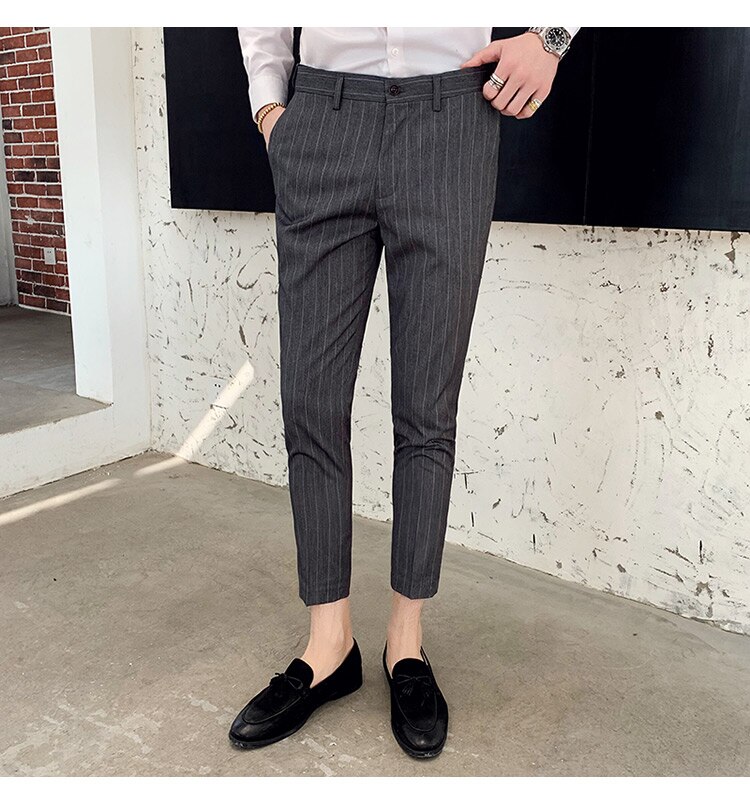 England herre stribede bukser slim fit gentleman jakkesæt bukser herre ankellange streetwear herre bukser bukser ternet homme pantalon