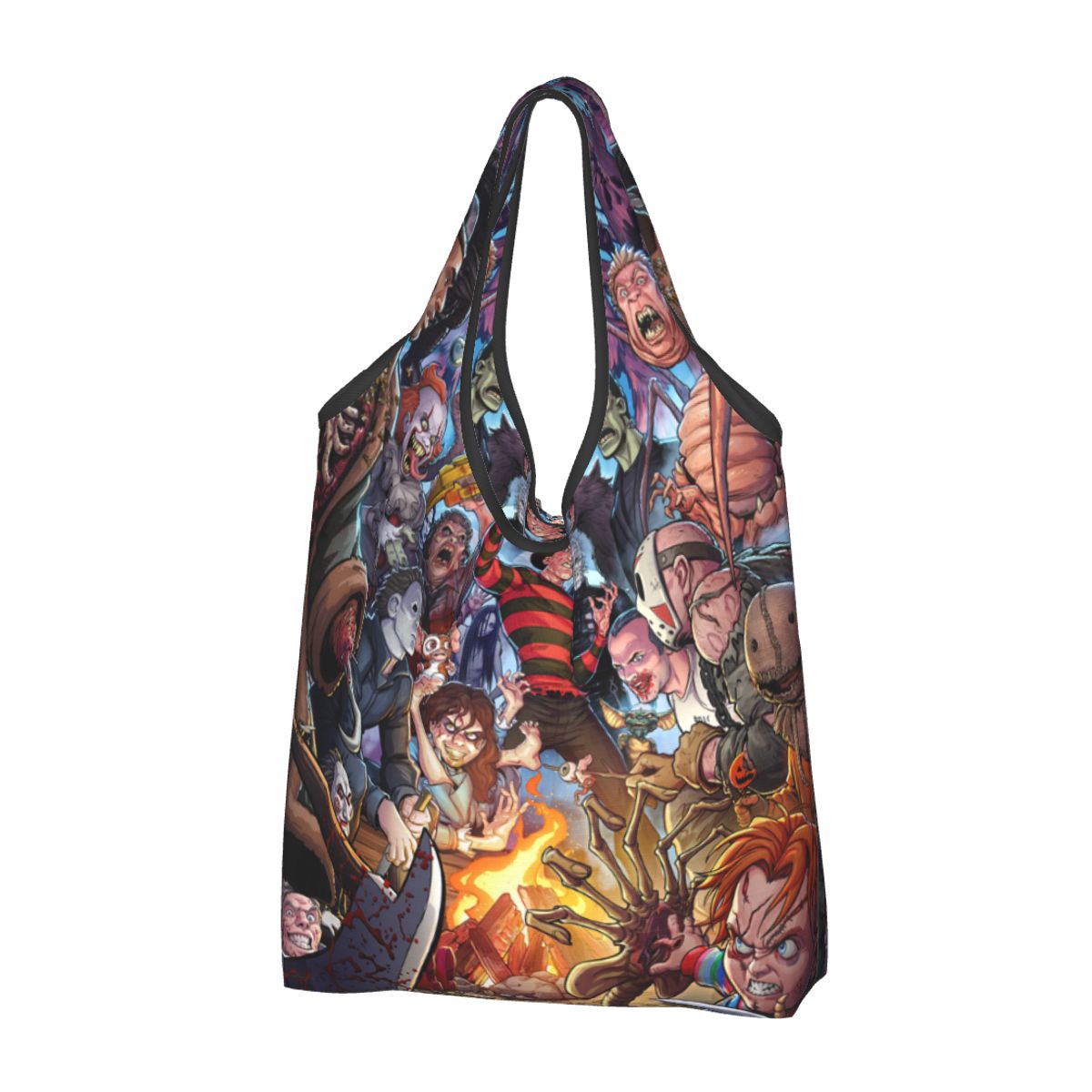 Custom Reusable Halloween Horror Movie Character Shopping Bag Women Tote Bag Portable Groceries Shopper Bags: Dark Grey