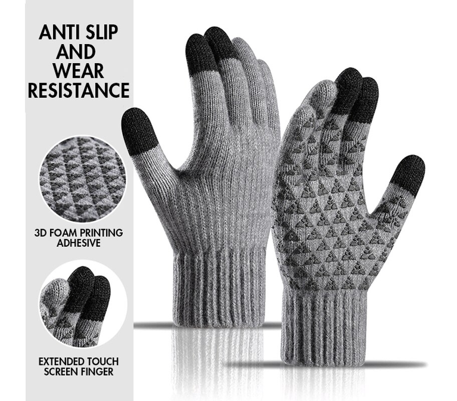 Guantes de punto para hombre, manoplas masculinas gruesas de lana, cálidas y sólidas, con pantalla táctil y dedos divididos, para deportes al aire libre, Otoño e Invierno