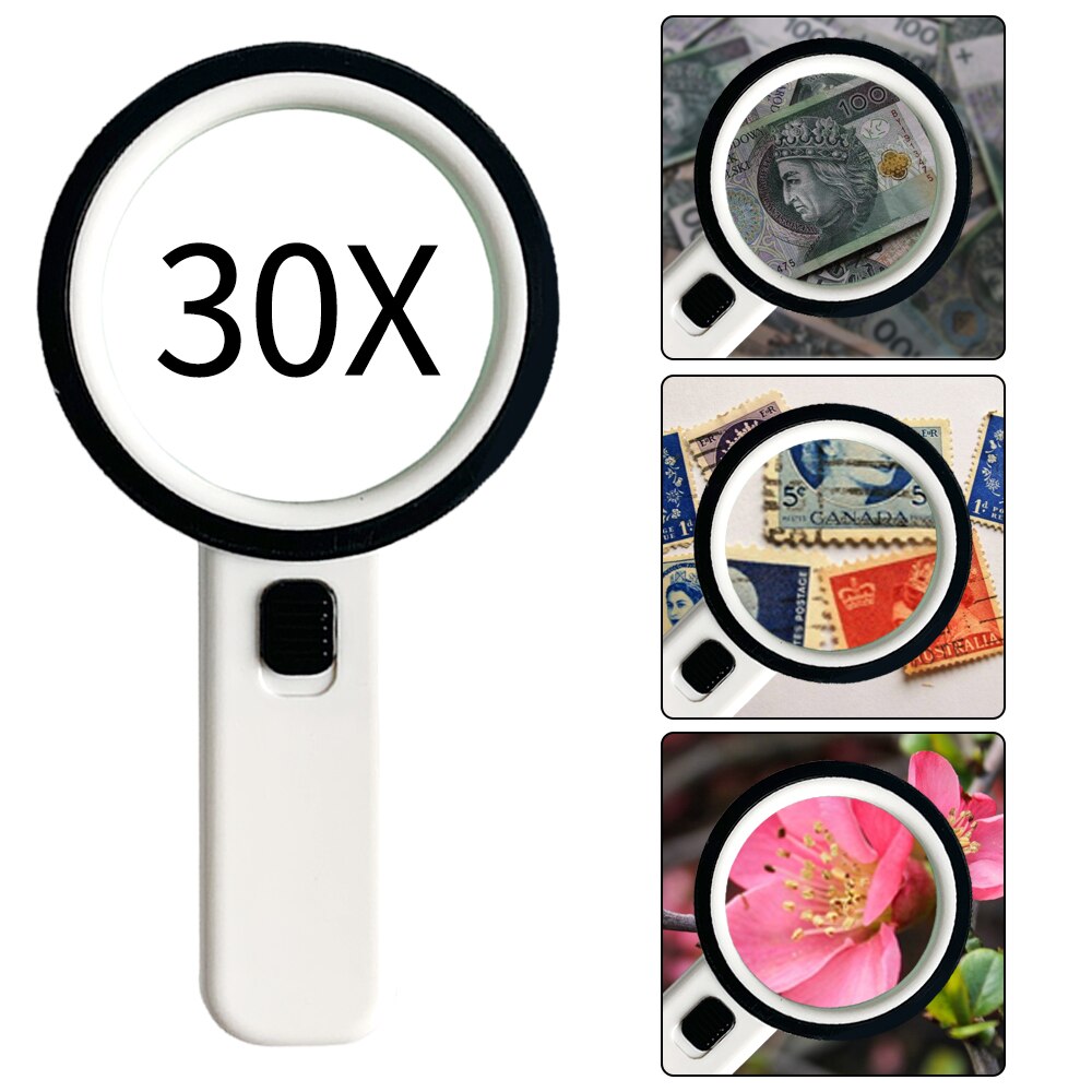 Handheld Magnifying Glass 30X with Light for Reading, Illuminated Magnifier Glasses for Inspection, Jewelry Appraisal