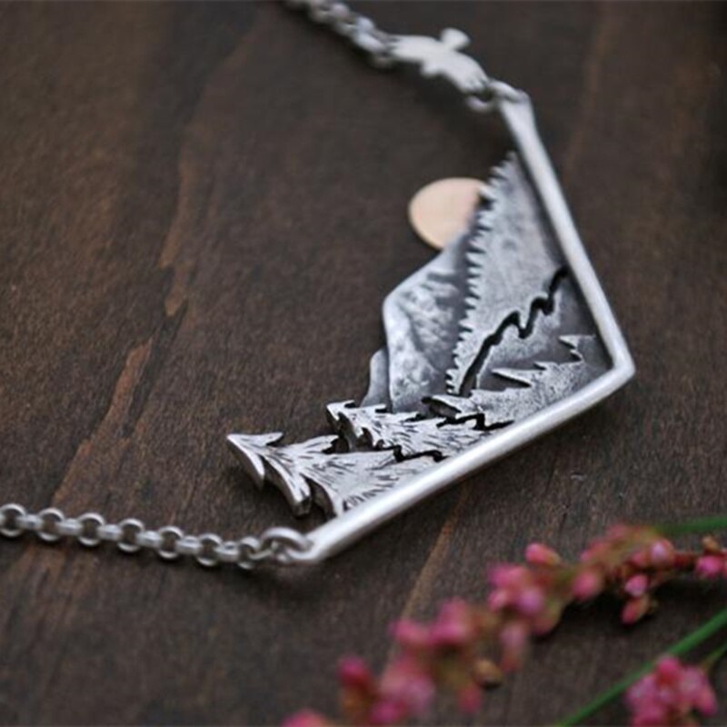 Errance rivière montagne vallée coucher de soleil Nature collier argent plaqué pendentif breloque chaîne colliers femmes femme bijoux
