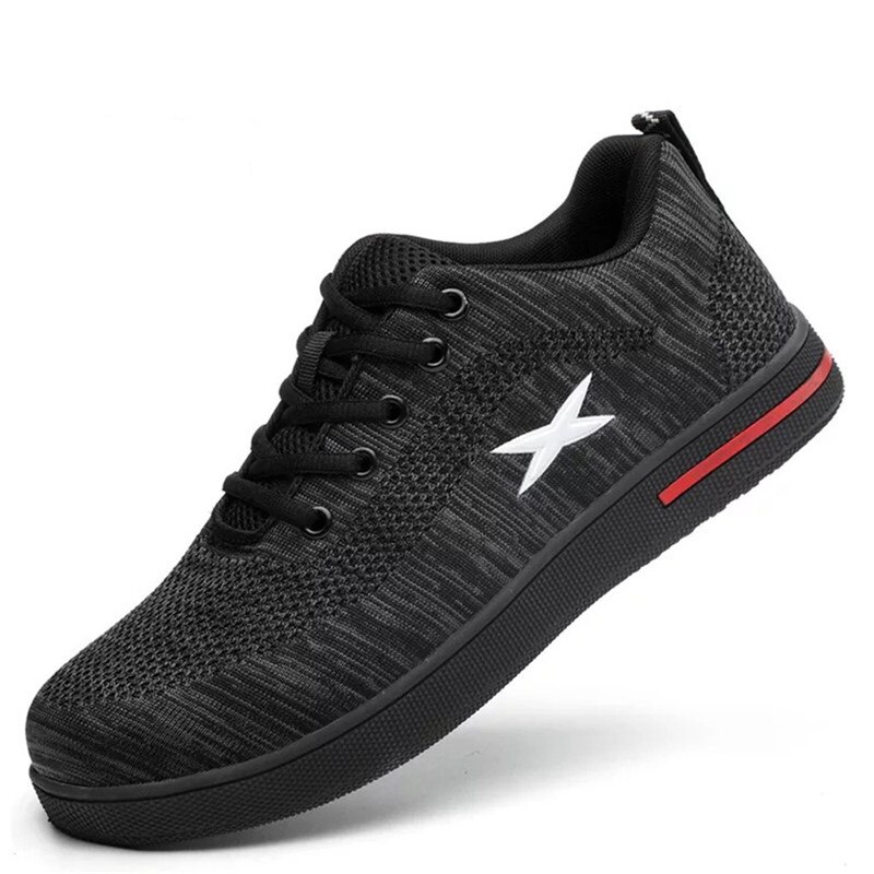 Plus Size Men's Breathable Mesh Puncture Proof Protetive Safety Shoes Men Outdoor Anti-slip Steel Toe Cap Work Shoes Boots: black / 40