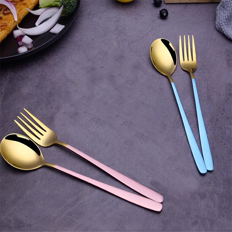 Cuillère fourchette or à Long manche | Fourchette à Long manche, cuillère pour la crème glacée vaisselle plaqué or Dessert thé cuillères à café cuillères en acier inoxydable