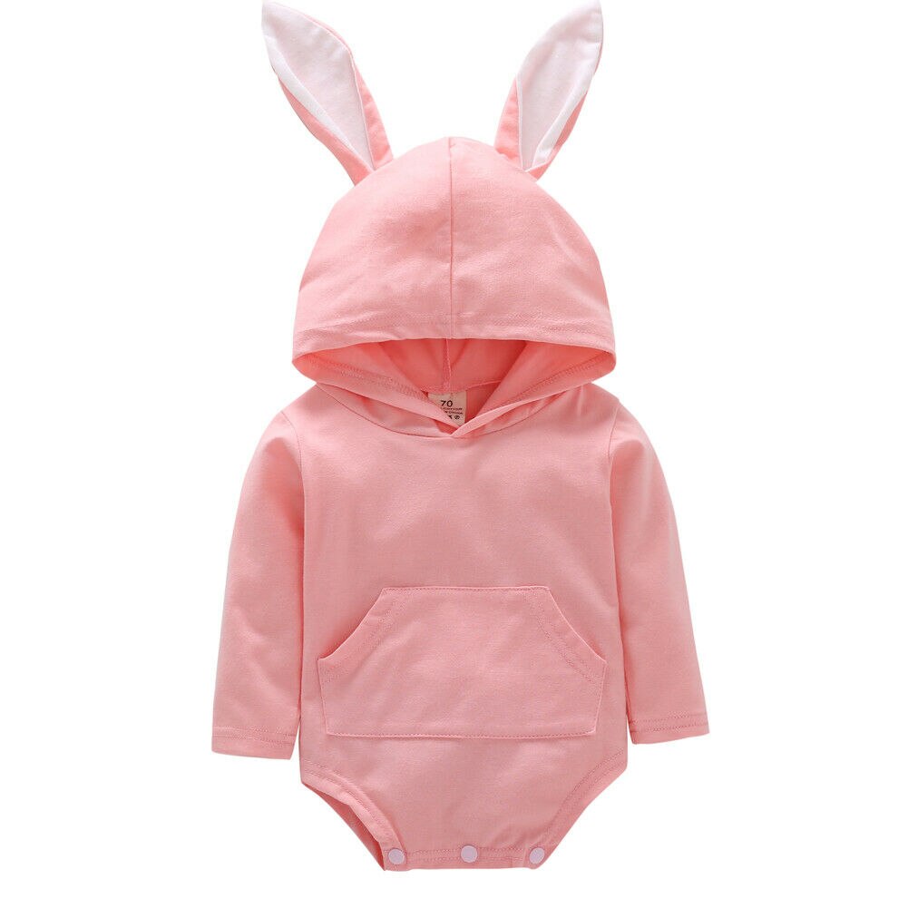 Pelele de manga larga para bebés y niños recién nacidos, mono bonito con Orejas de conejo, algodón cálido para Otoño e Invierno de 0 a 2 años: Rosa / 24 meses