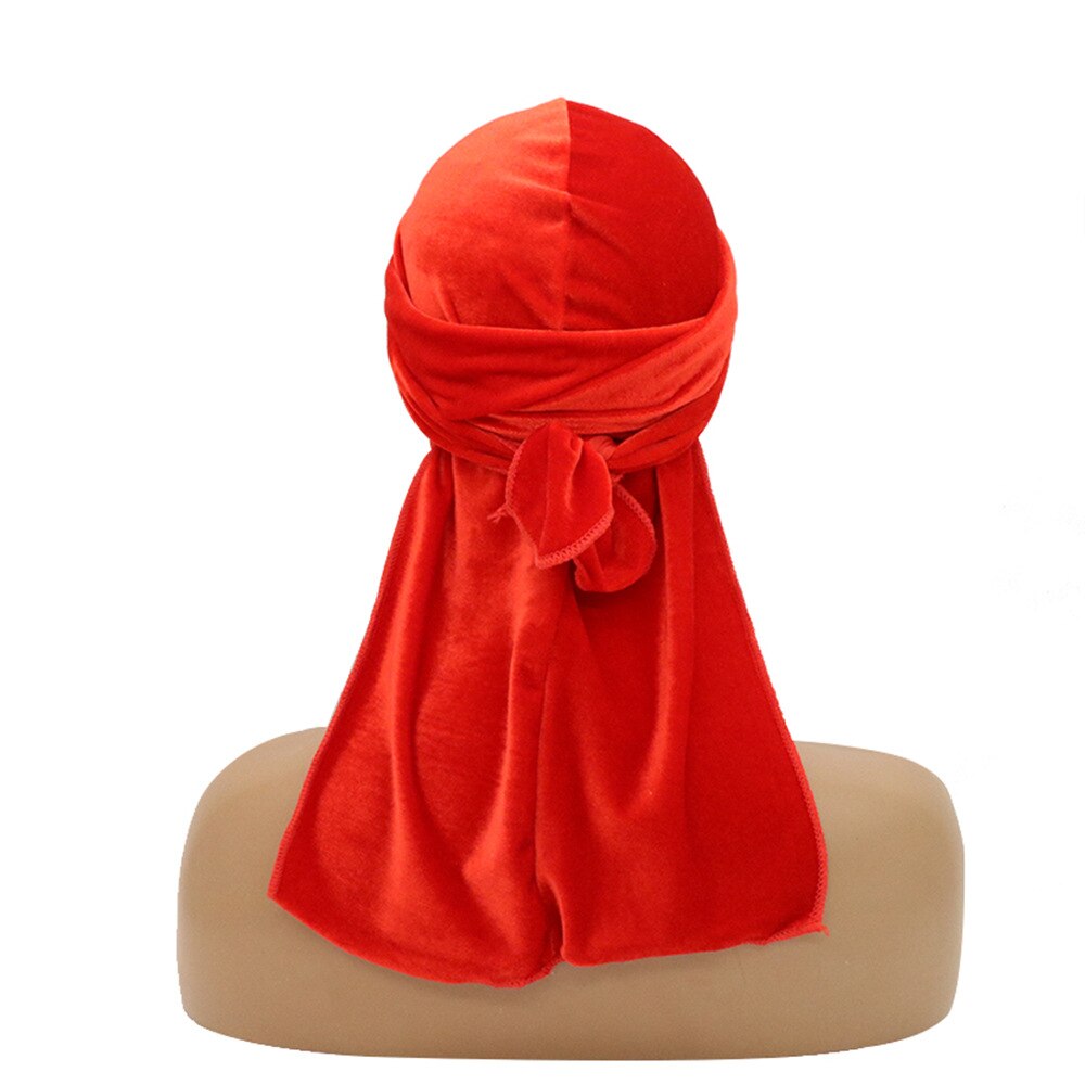 Durag en velours pour hommes et femmes, chapeaux Bandana, solide, enveloppe de tête, extensible, longue queue, chapeaux de Pirate Jordan, Turban Du chiffon: red