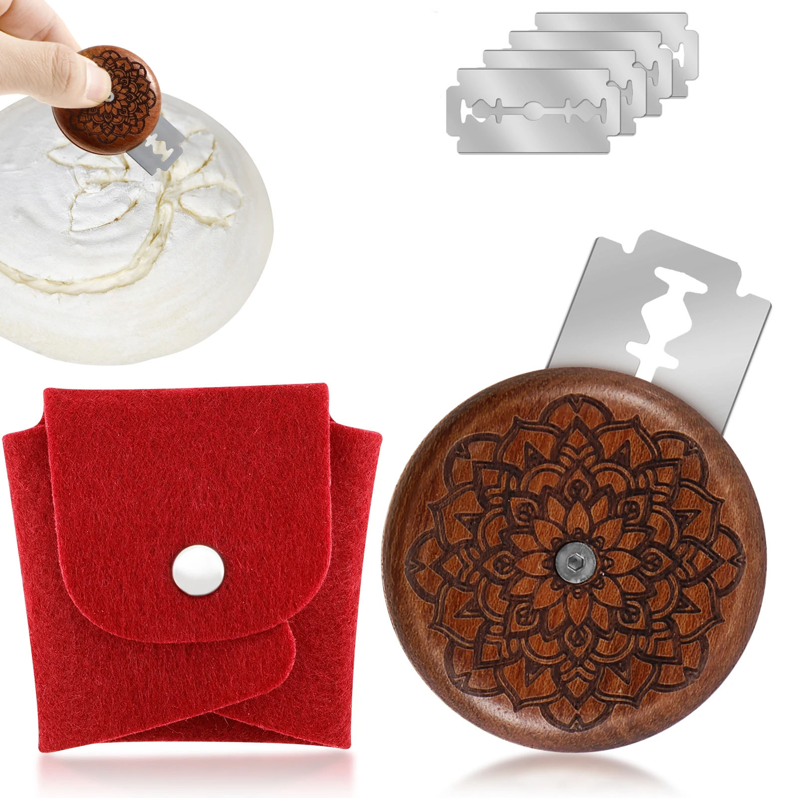 Leipä ontuva taikinaleikkaustyökalut puinen kaavin ranskalainen leipomo ontuva 5 terällä veitsi kaari kaareva viipalointileikkuri leivontatyökalut