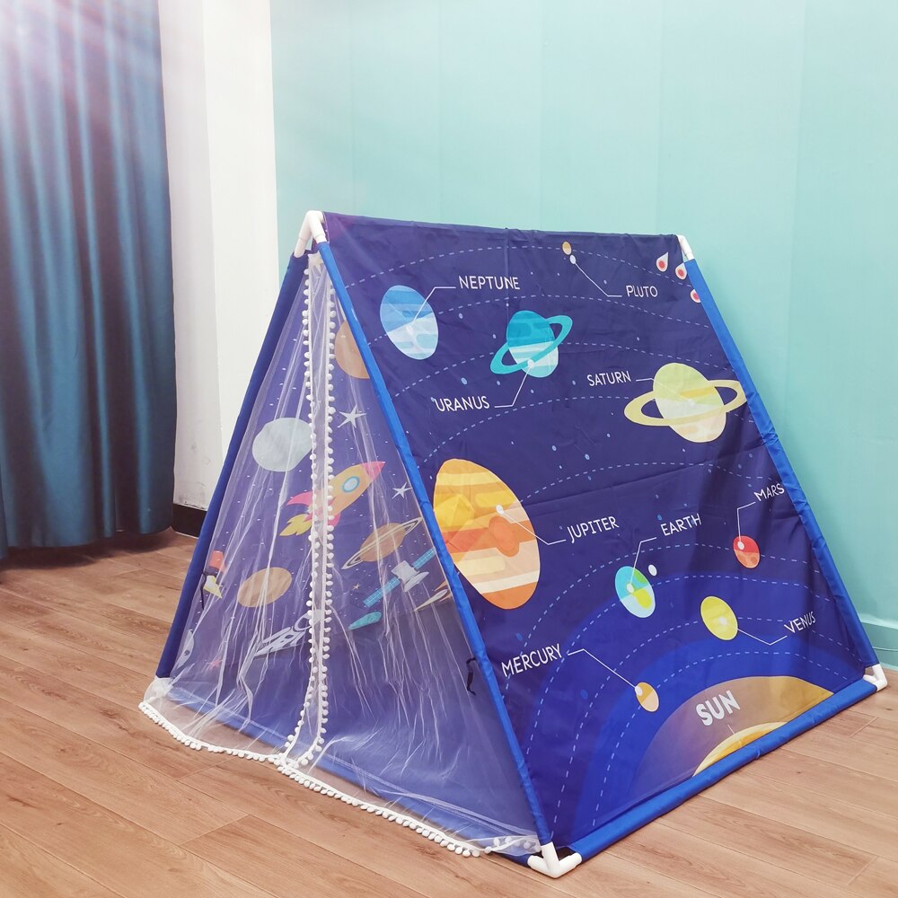 Draagbare Kinderen Space Universe Teepee Tenten Kids Speelhuis Wigwam Netto Garen Kwastje Gordijn Anti-Muggen Huis Spel tent