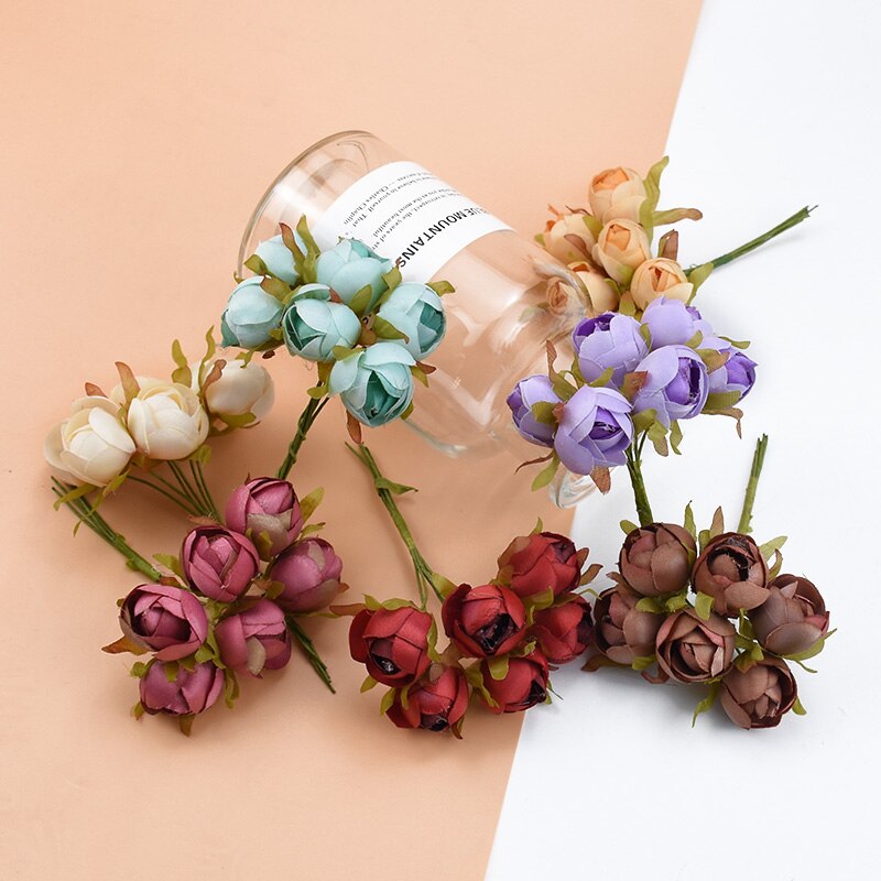 6 piezas ramo multicolor rosas de seda jarrones para decoración del hogar boda flores decorativas al por mayor guirnalda de Navidad álbum de recortes