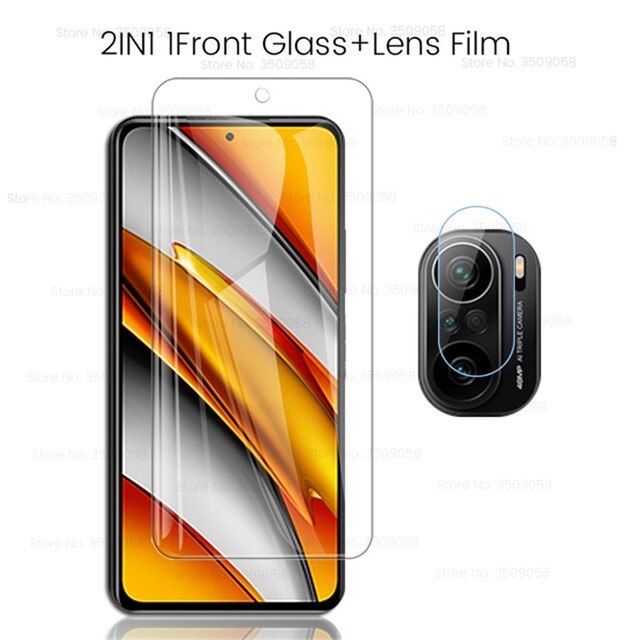 Funda de silicona transparente a prueba de golpes para poco f3, cristal templado, pocof3, poxo, poco f 3, 3f, protección para el lente de la cámara: 2in1 1front 1lens