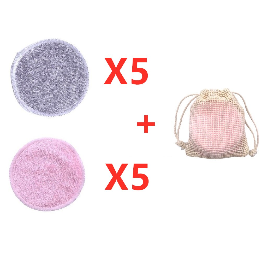 Eco Herbruikbare Bamboe Makeup Remover Pads 10 Stks/zak Wasbare Rondes Gezichtsreiniging Katoen Make Up Verwijderen Pads Tool: 5Gray 5Pink Color