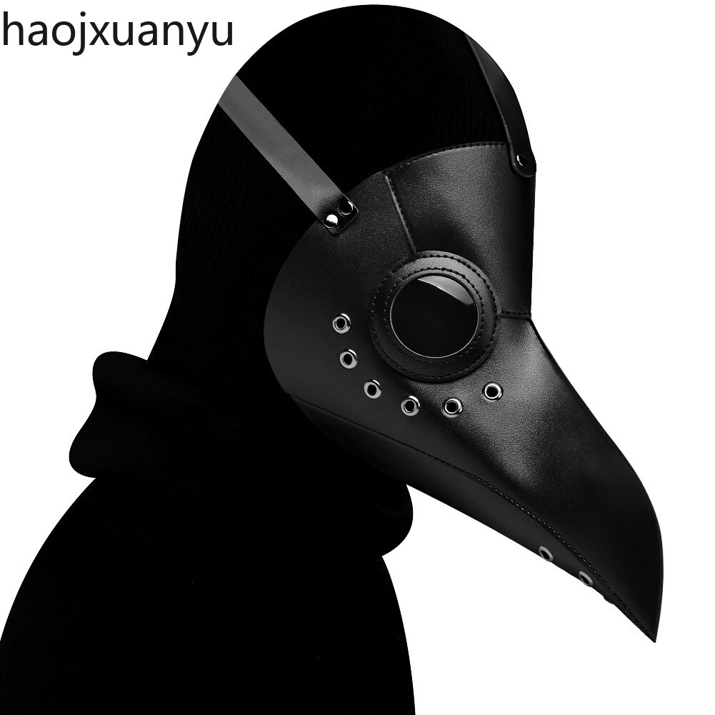 Hvid sort pest læge pu læder maske halloween fugl lang næse næb steampunk masker