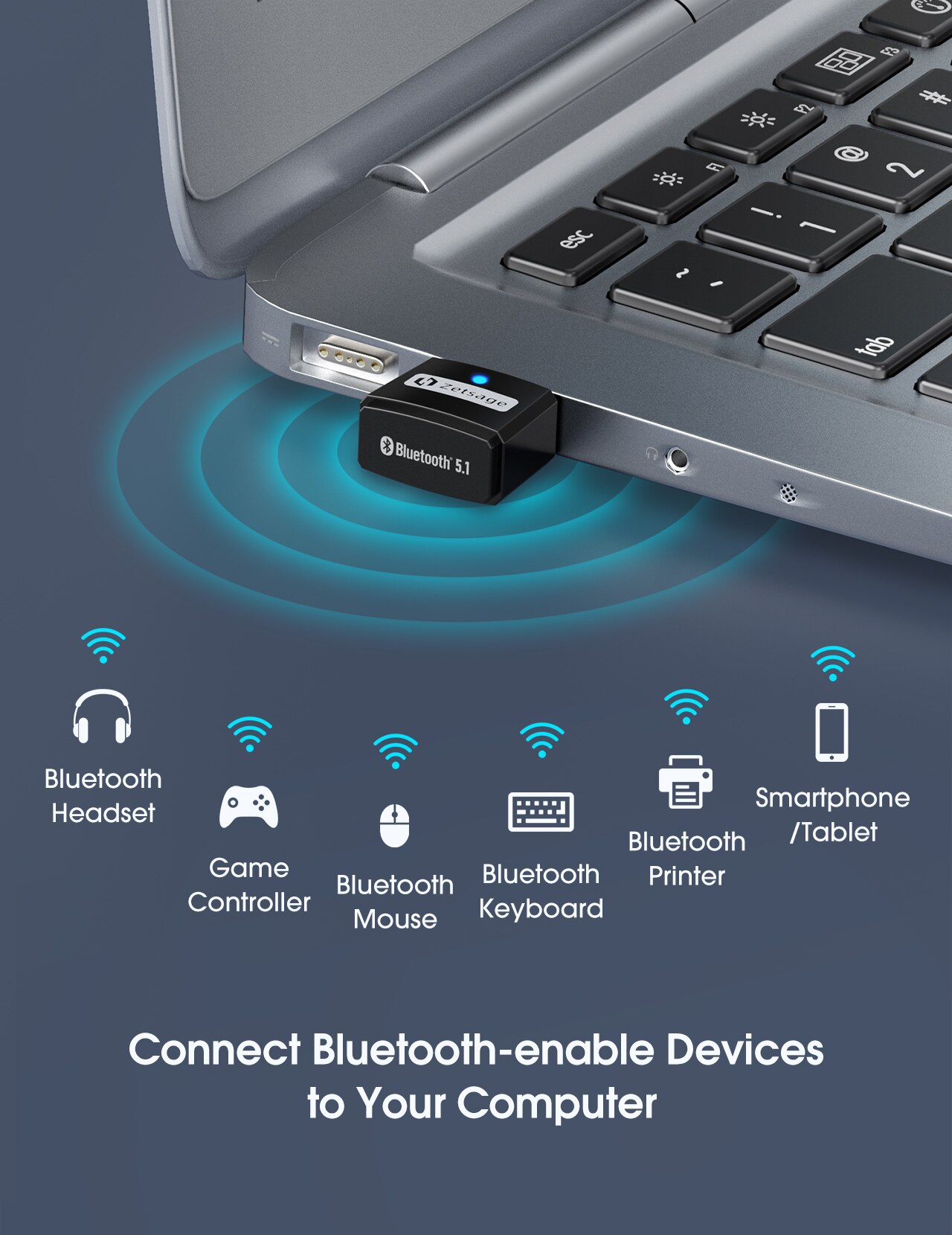 Mpow BH519 BT 5.1 adattatore USB trasmettitore e ricevitore USB BT Dongle Bluetooth 2 in 1 per altoparlanti per cuffie desktop portatili