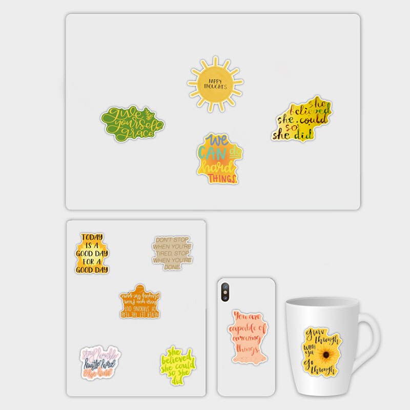 50PCS Motivational Phrases Graffiti Sticker Inspirational Life Quotes DIY Laptop Study Room Scrapbooking Waterproof Decals