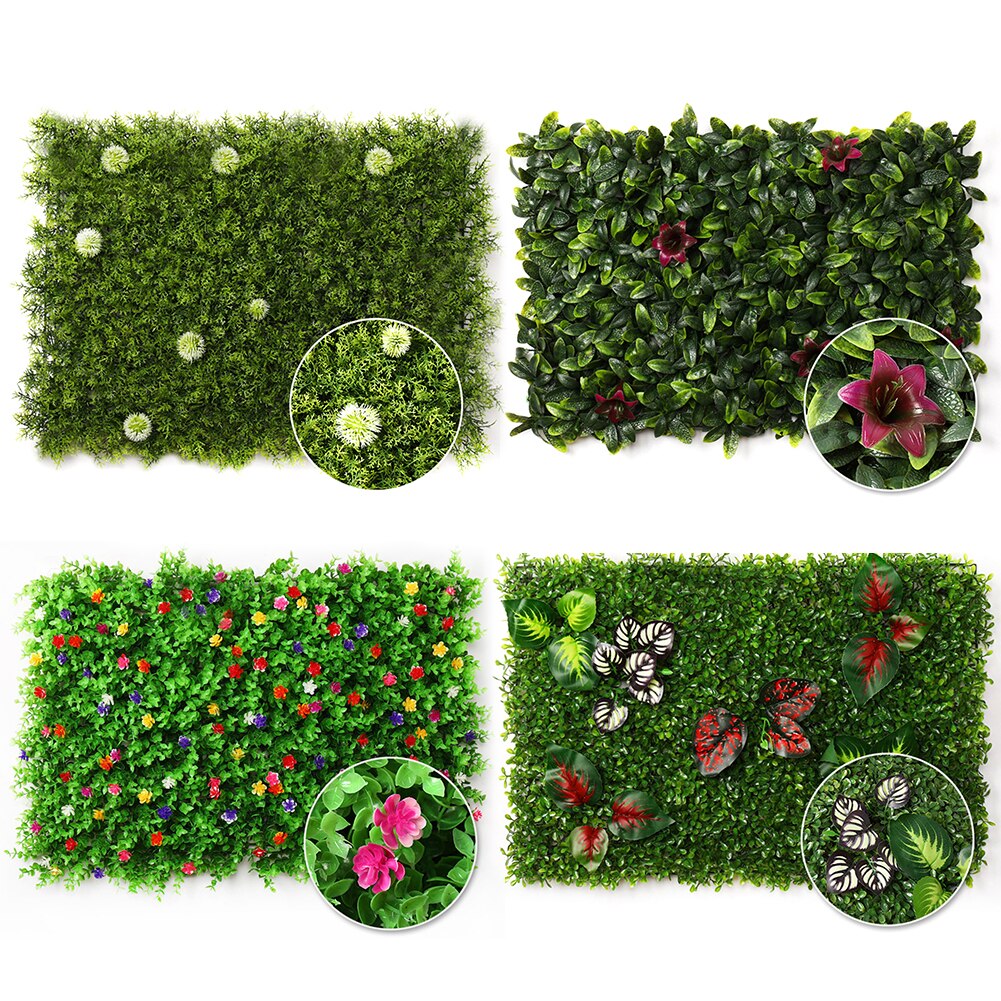 40*60cm Artificial Plant Hedge with Flowers Privacy Fence Screen UV Protected for Outdoor Garden Backyard