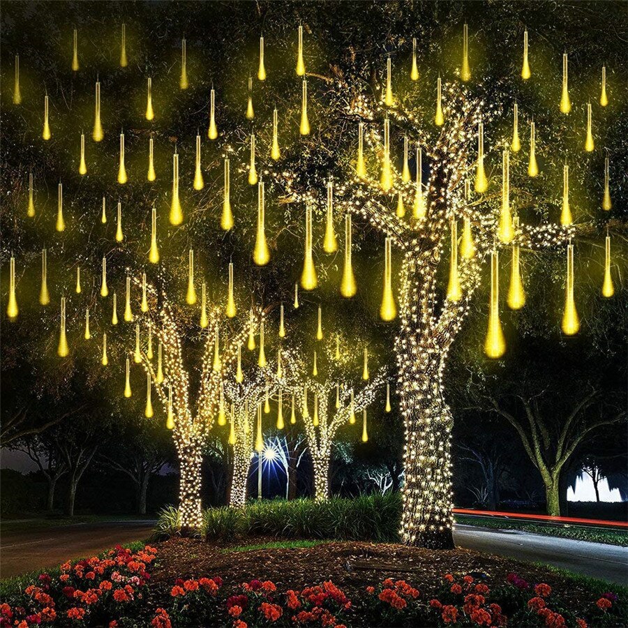 Blue Falling Rain Lights Meteor Shower Rain LED Lights 50/30CM 8 Tubes Christmas Tree Icicle String Lights For Wedding Party