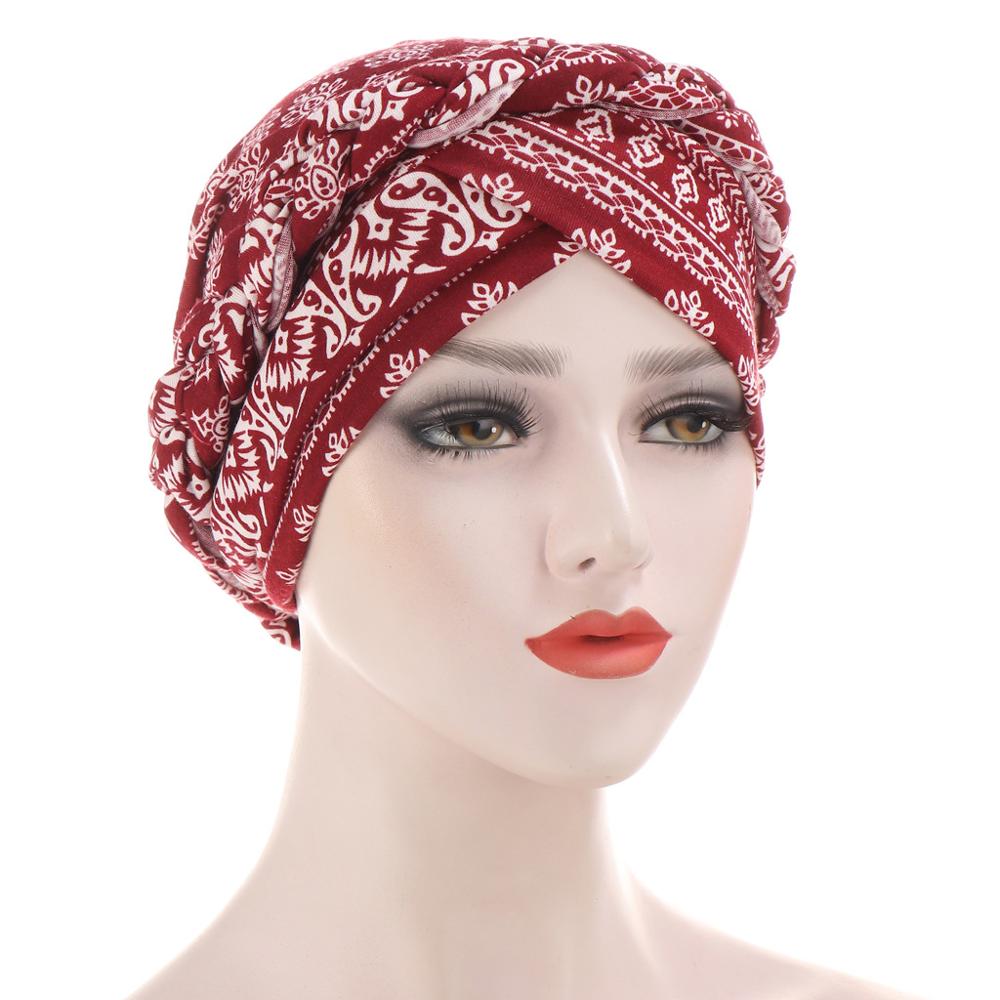 nueva impresión musulmán Hijab Turbante para las mujeres gorro estilo bohemio árabe de la hiyab interior Bonnet Femme Musulman Turbante Mujer