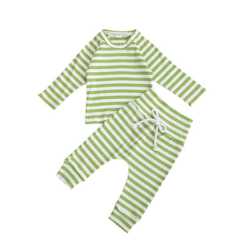 Baby Meisje Jongen Nachtkleding Outfit Kleding Set Lange Mouwen Gestreepte Top En Broek Set Kids Baby Pyjama Pasgeboren Slaap Set: A / 6 9Months