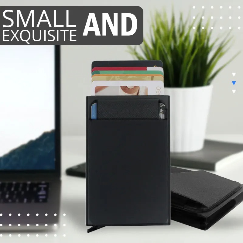 Dünne Aluminium Brieftasche Mit Elastizität Zurück Beutel Ich würde Kreditkarte Halfter Mini RFID Brieftasche Automatische Pop hoch Bank Karte fallen