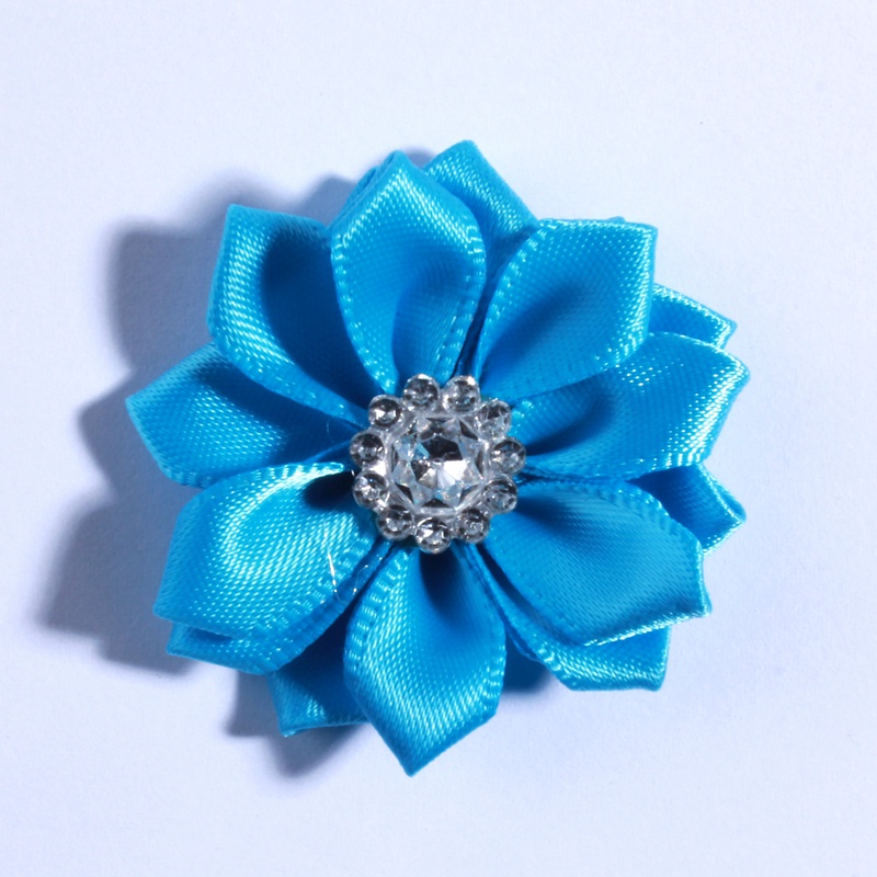 120PCS 4CM Multilayer Mini Satin Flower With Acrylic Button Silk Ribbon Fabric Flower For Head Wear U Pick Color: Yellow