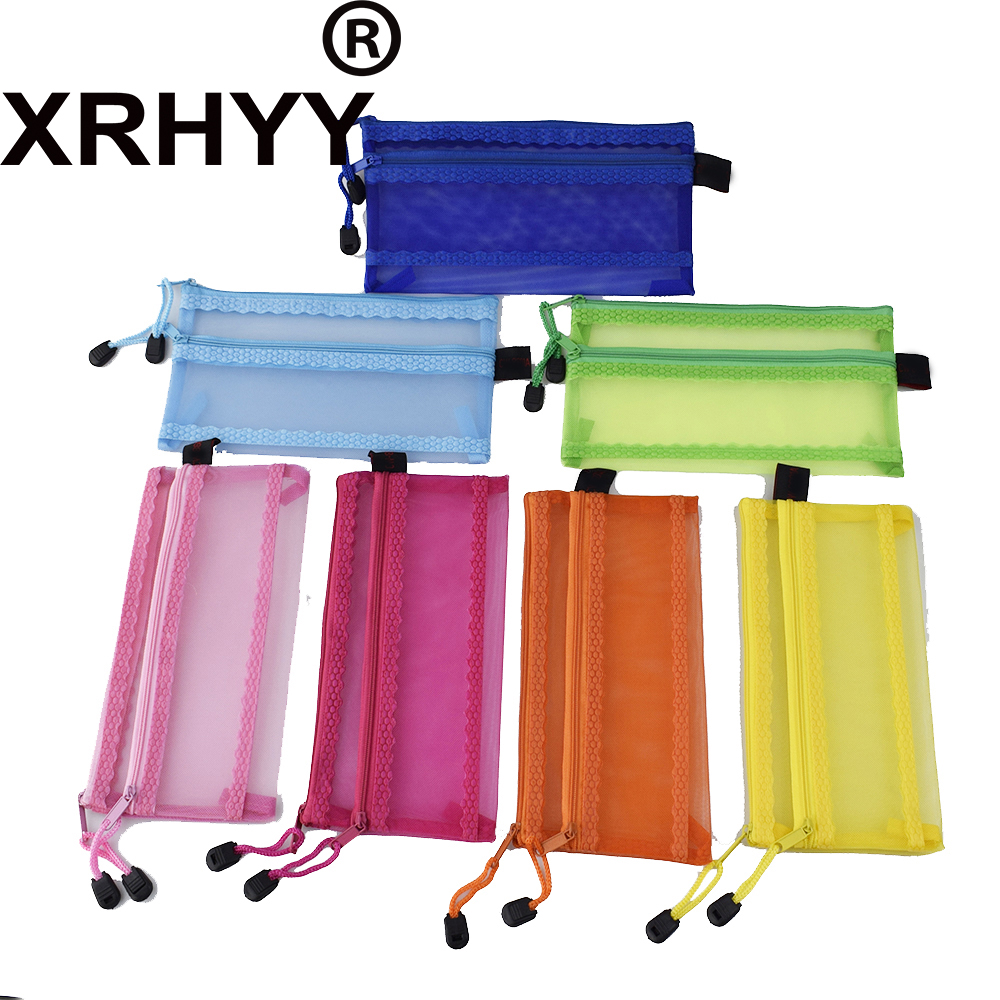 A6 Double Zipper Mesh Pouch Pencil Pen Document Bag Storage Pouch Travel Stationery Holder Office Supplies Travel Accessories